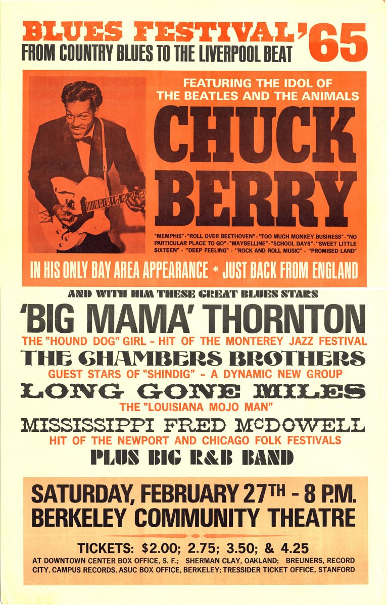 Poster for the 1965 Berkeley Blues Festival featuring Chuck Berry and Big Mama Thornton